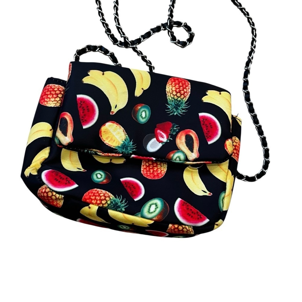 Tropical fruit purse bag banana pineapple watermelon papaya kiwi black 3 am - Picture 2 of 4
